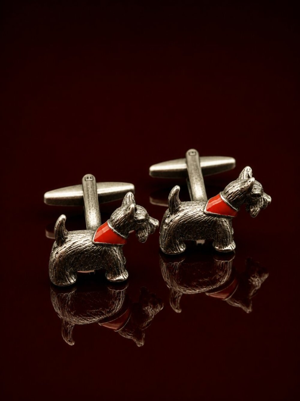 Scottish Dog Terrier Cufflinks Red Collar Links Father's Day Gift Vintage